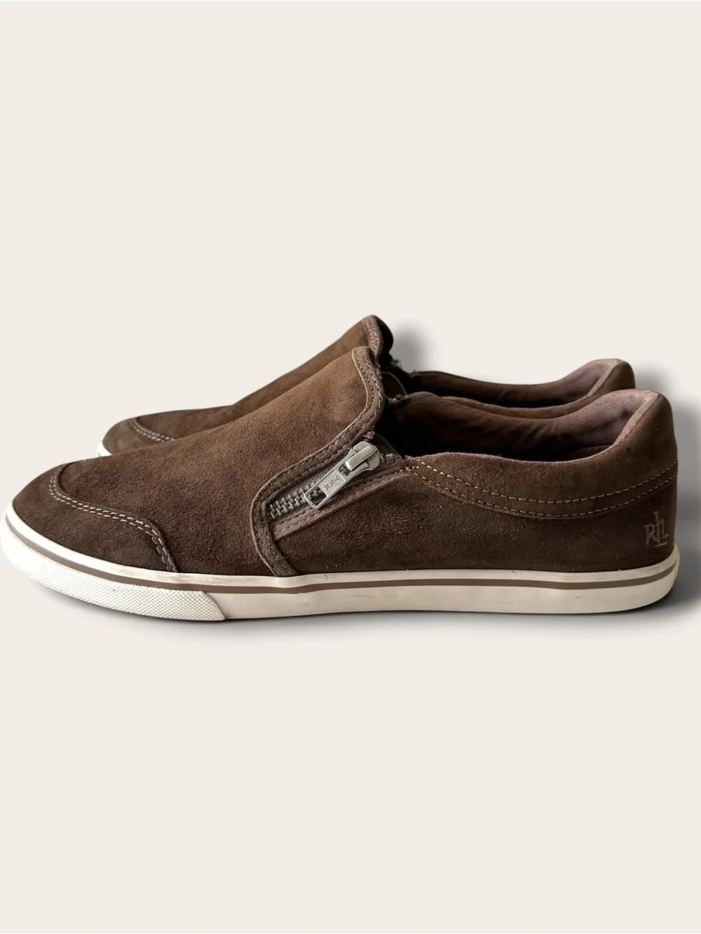 Lauren Ralph Lauren Brown Suede Slip-On Sneakers with Side Zip